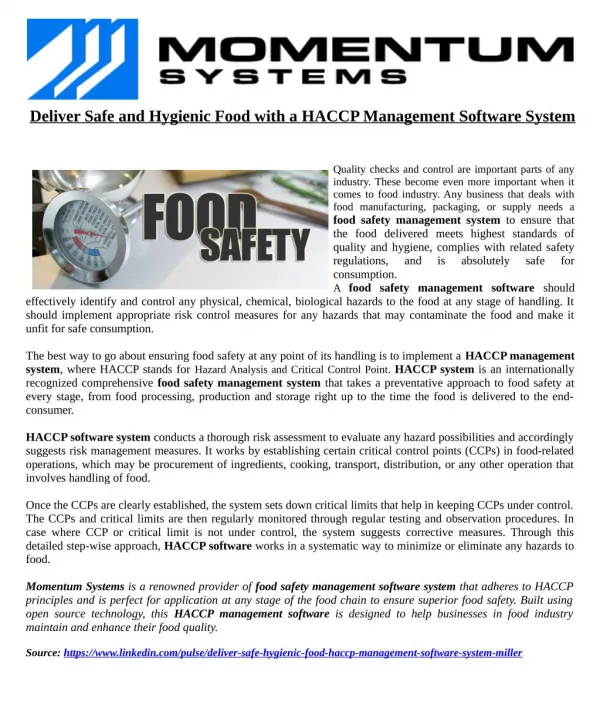 Deliver Safe and Hygienic Food with a HACCP Management Software System