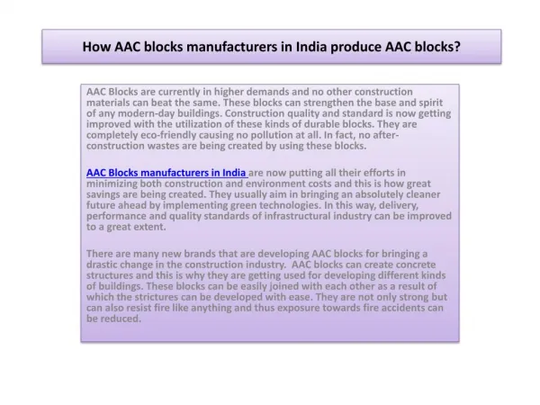 How AAC blocks manufacturers in India produce AAC blocks?