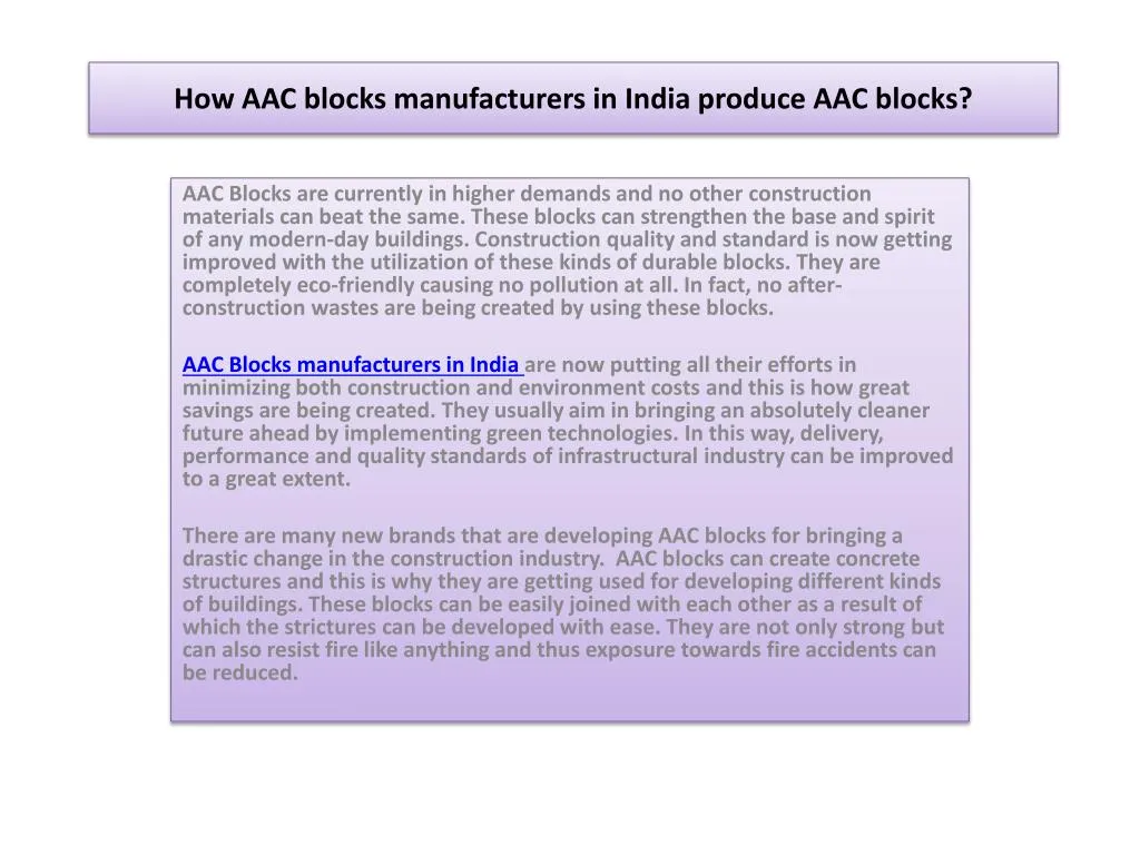 how aac blocks manufacturers in india produce aac blocks