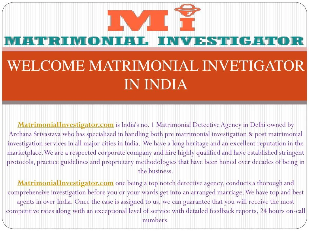 welcome matrimonial invetigator in india