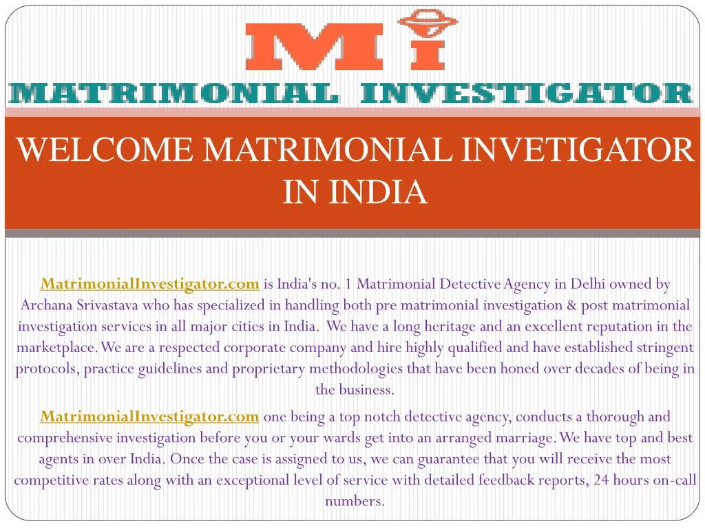 welcome matrimonial invetigator in india