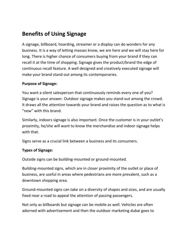 Benefits of Using Signage