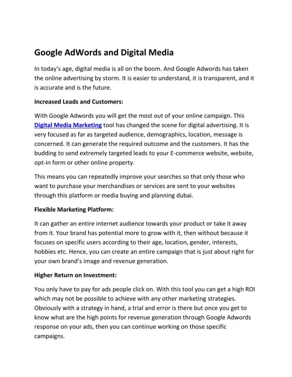 Google AdWords and Digital Media