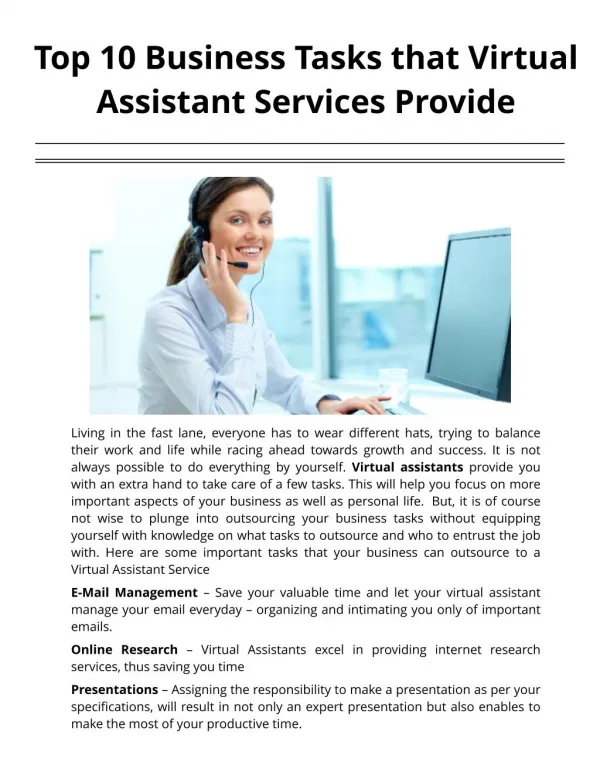 Top 10 Business Tasks that Virtual Assistant Services Provide