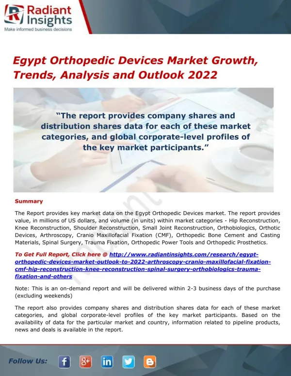 Egypt Orthopedic Devices Market Size, Definition and Outlook 2022