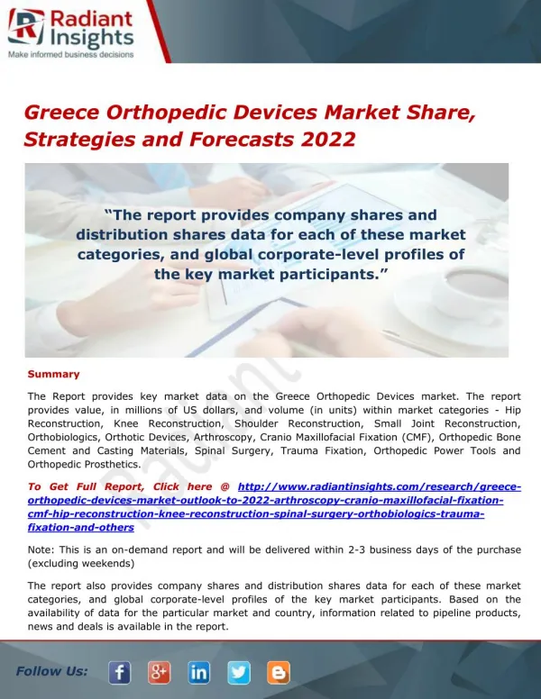 Greece Orthopedic Devices Market Share, Size, Research Report 2022