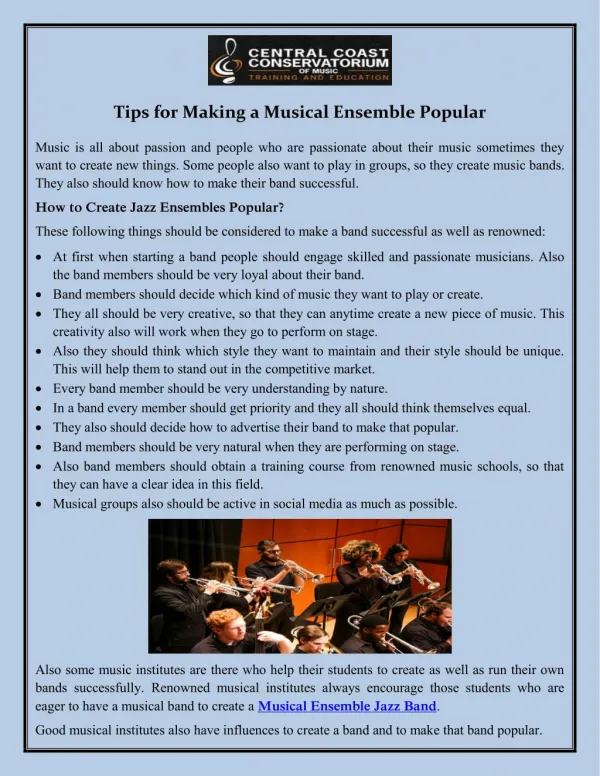 Tips for Making a Musical Ensemble Popular