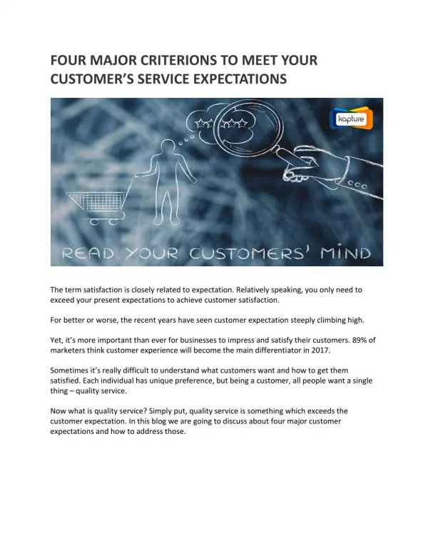 Four Major Criterions to meet your Customers’ Service Expectations
