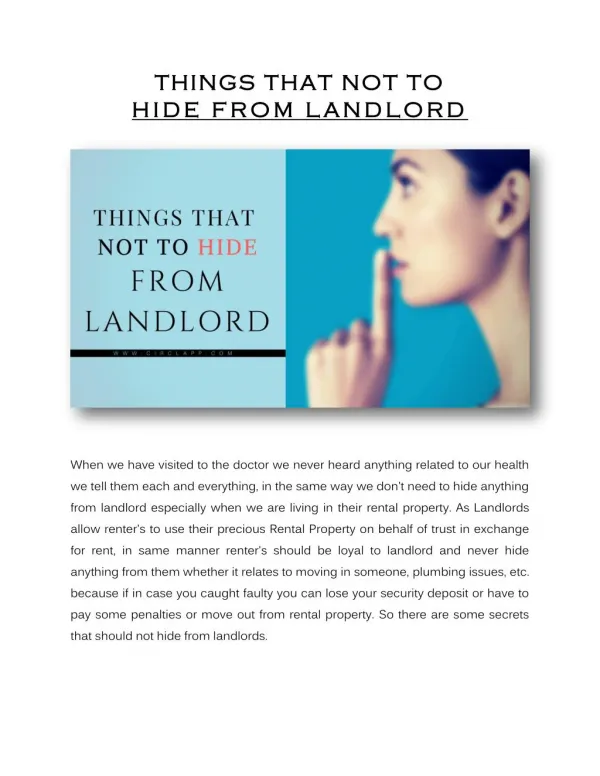 THINGS THAT NOT TO HIDE FROM LANDLORD