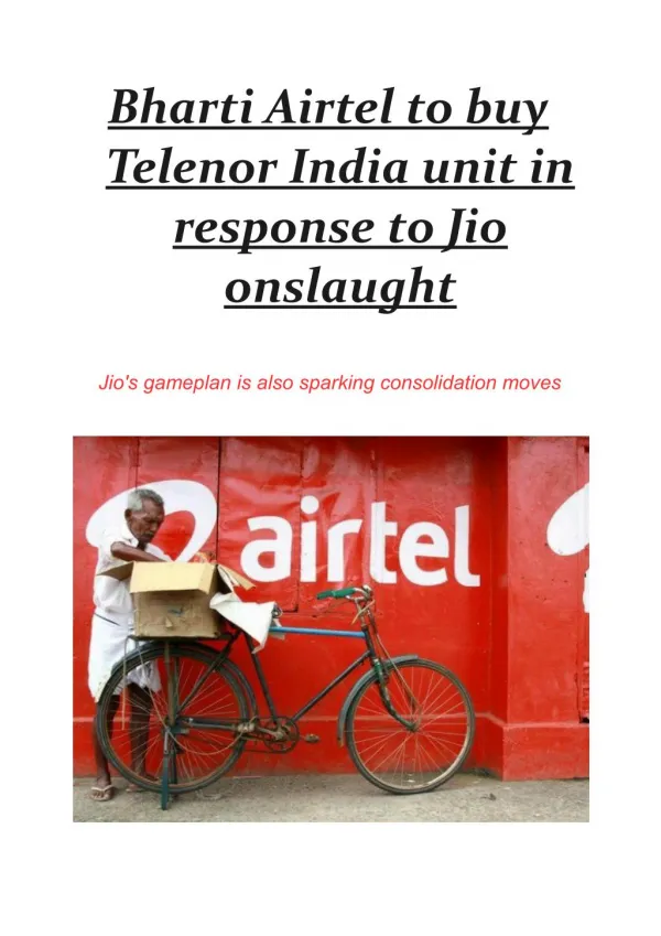 Bharti Airtel to buy Telenor India unit in response to Jio onslaught