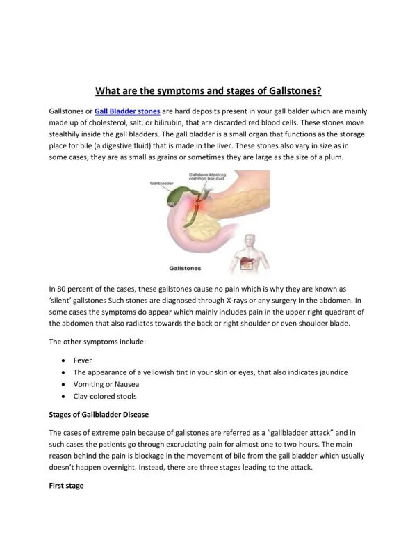 What are the symptoms and stages of Gallstones?