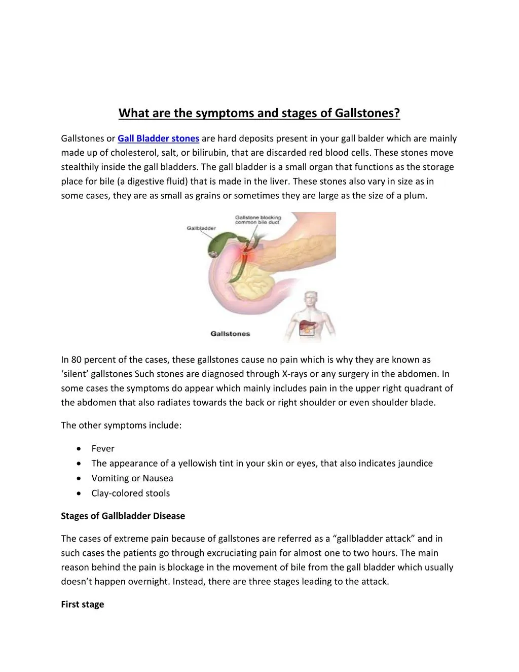 what are the symptoms and stages of gallstones