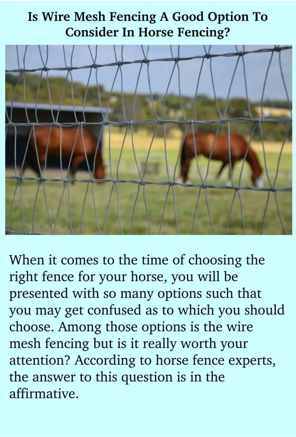 Is Wire Mesh Fencing A Good Option To Consider In Horse Fencing?