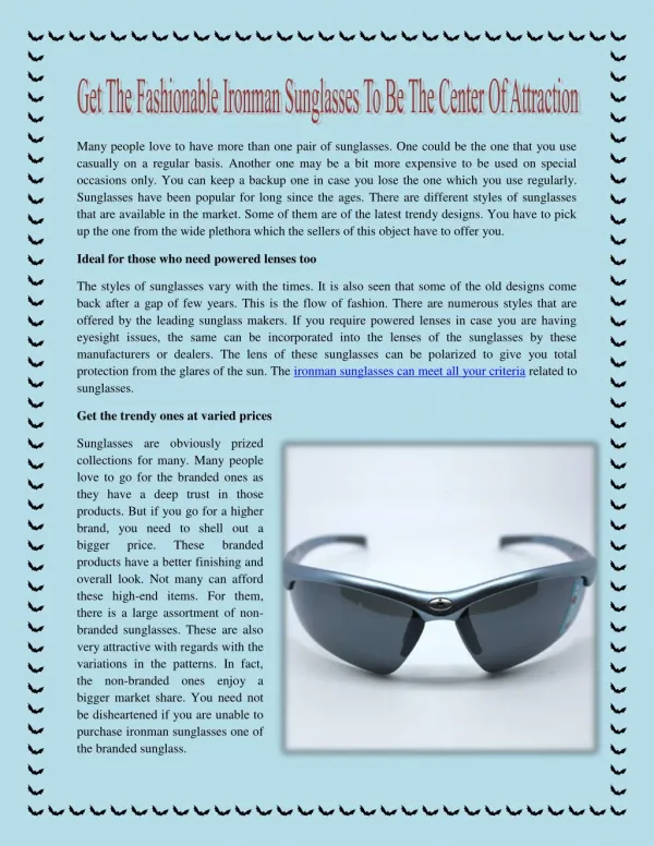 Get The Fashionable Ironman Sunglasses To Be The Center Of Attraction