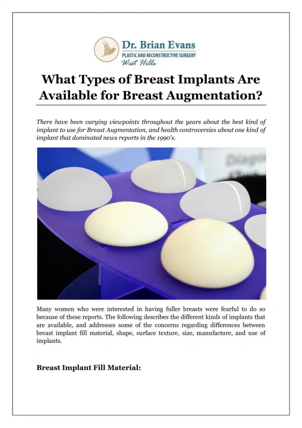 What Types of Breast Implants Are Available for Breast Augmentation?