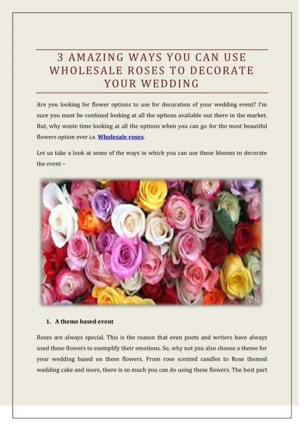 3 Amazing Ways You Can Use Wholesale Roses To Decorate Your Wedding
