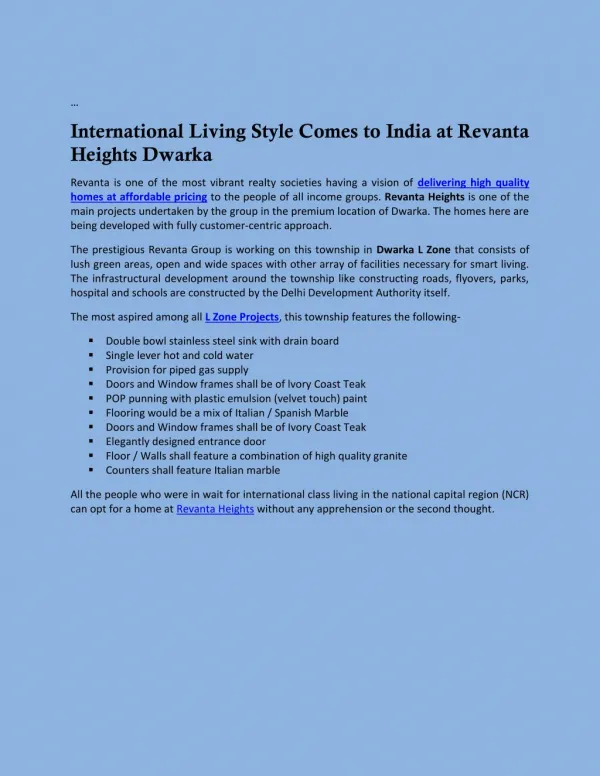International Living Style Comes to India at Revanta Heights Dwarka