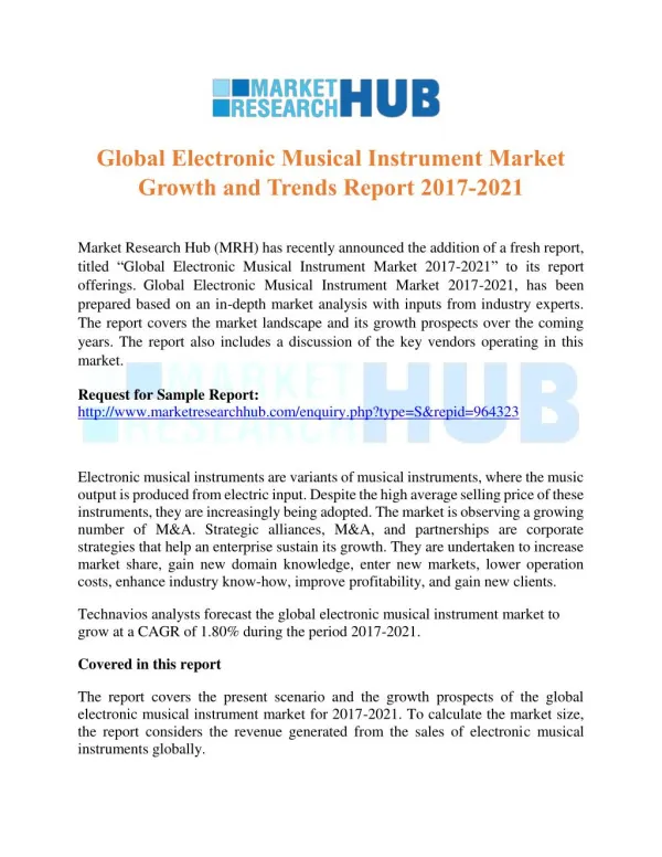 Global Electronic Musical Instrument Market Growth and Trends Report 2017-2021