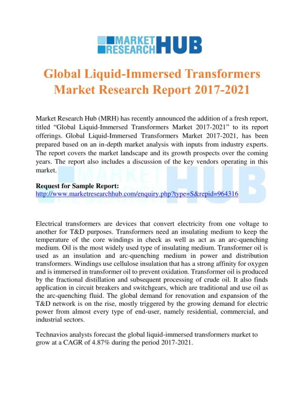 Global Liquid-Immersed Transformers Market Research Report 2017-2021