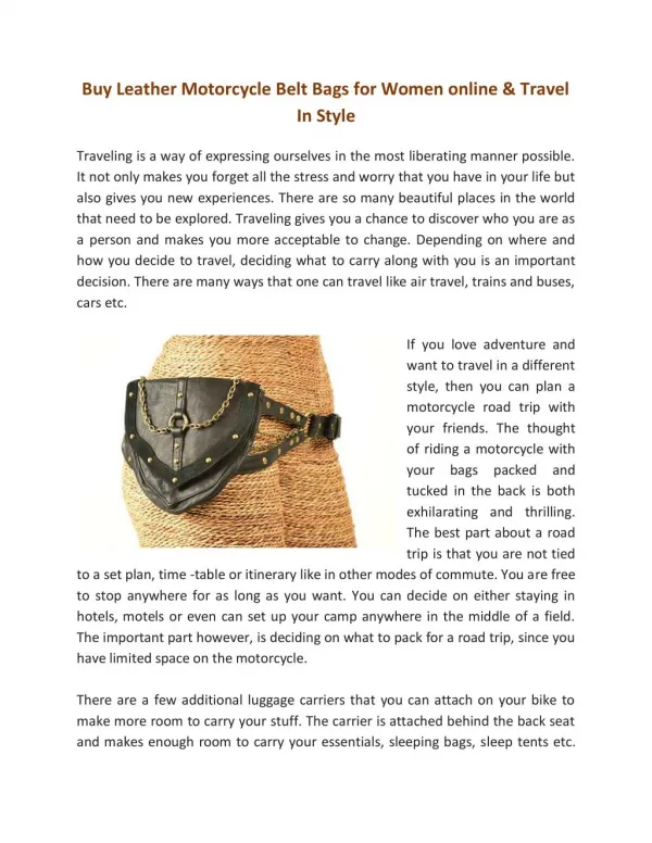 Buy Leather Motorcycle Belt Bags for Women online & Travel In Style