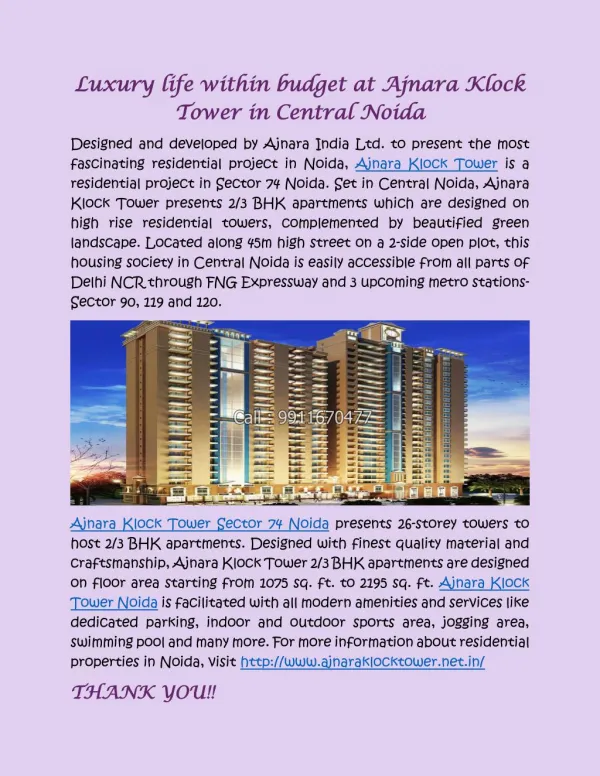 Budget home at Ajnara Klock Tower in Central Noida