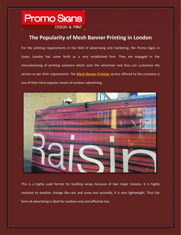 The Popularity of Mesh Banner Printing in London
