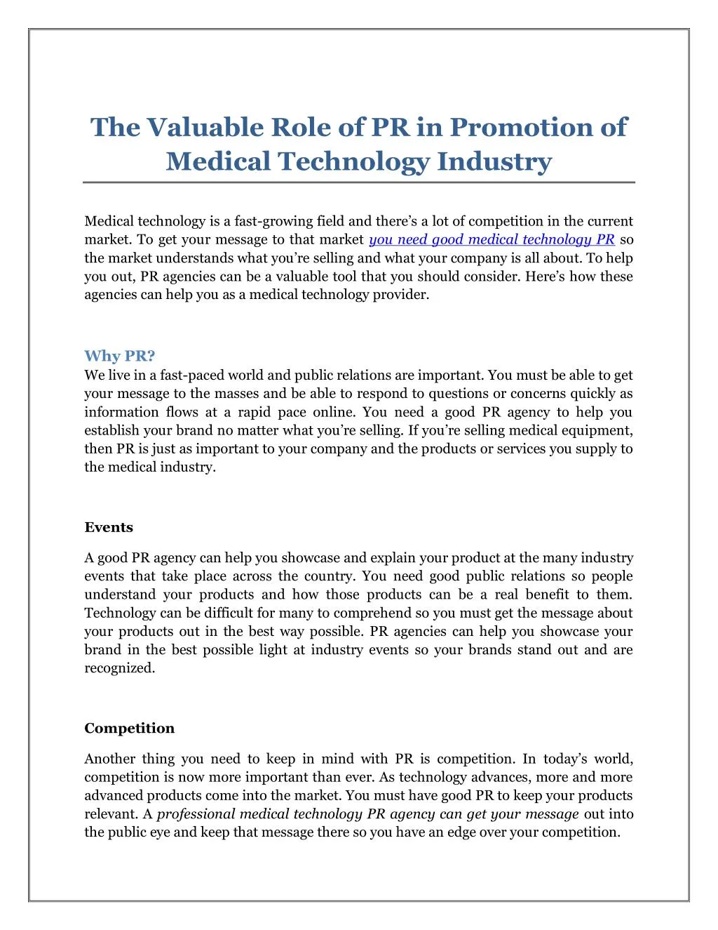 the valuable role of pr in promotion of medical
