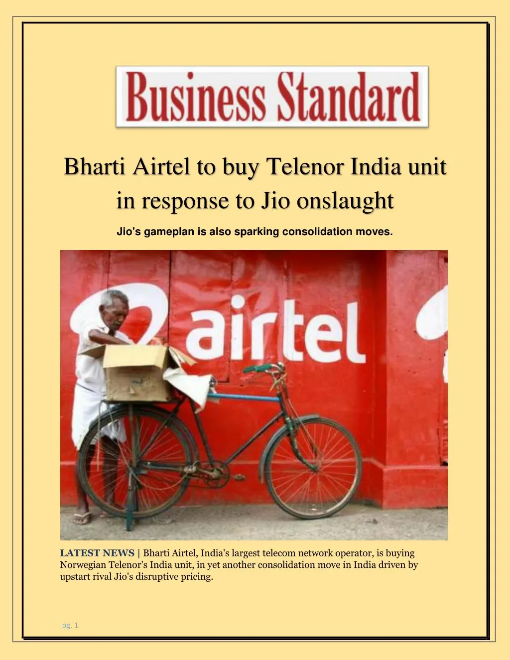 bharti airtel to buy telenor india unit