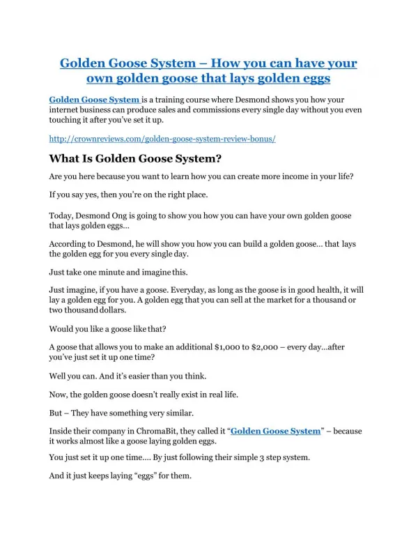 Golden Goose System Review demo - $22,700 bonus