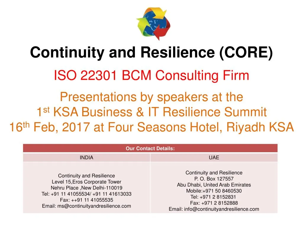 continuity and resilience core iso 22301