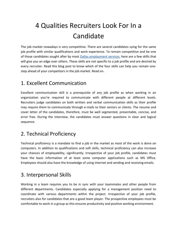 4 Qualities Recruiters Look For In a Candidate