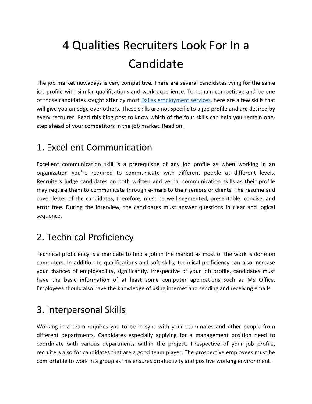 4 qualities recruiters look for in a candidate