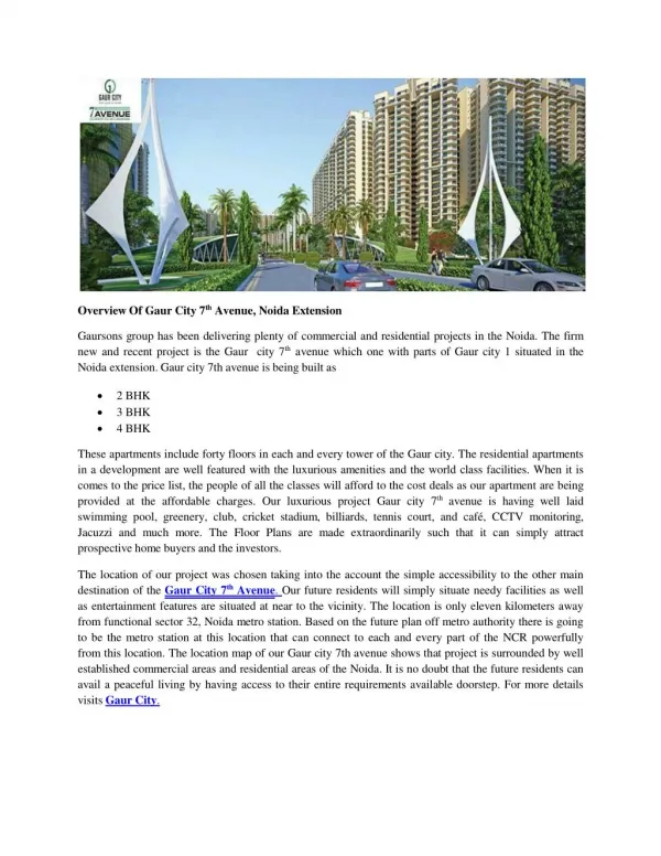 Overview Of Gaur City 7th Avenue, Noida Extension