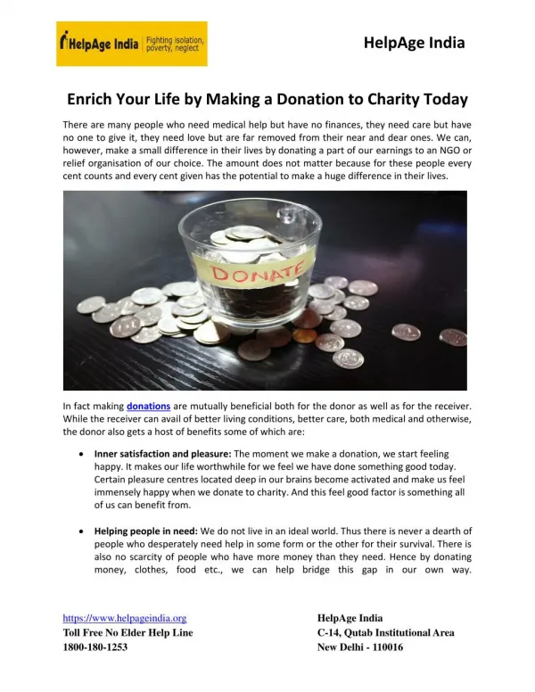 Enrich Your Life By Making A Donation To Charity Today