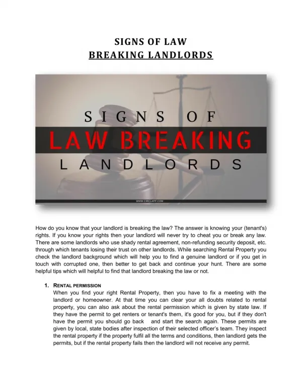 SIGNS OF LAW BREAKING LANDLORDS