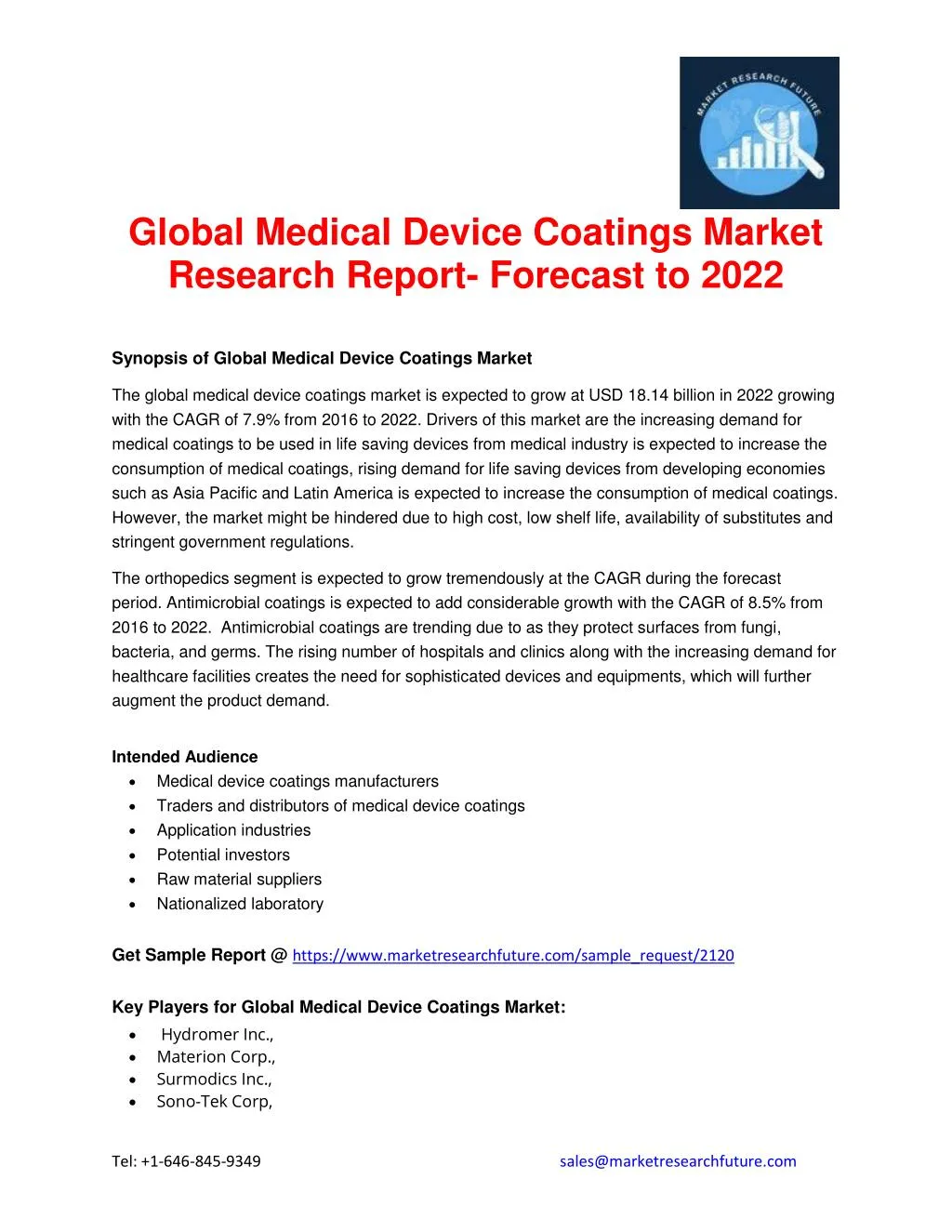 global medical device coatings market research
