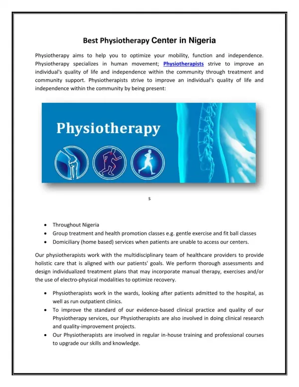 Best Physiotherapy Centers in Nigeria