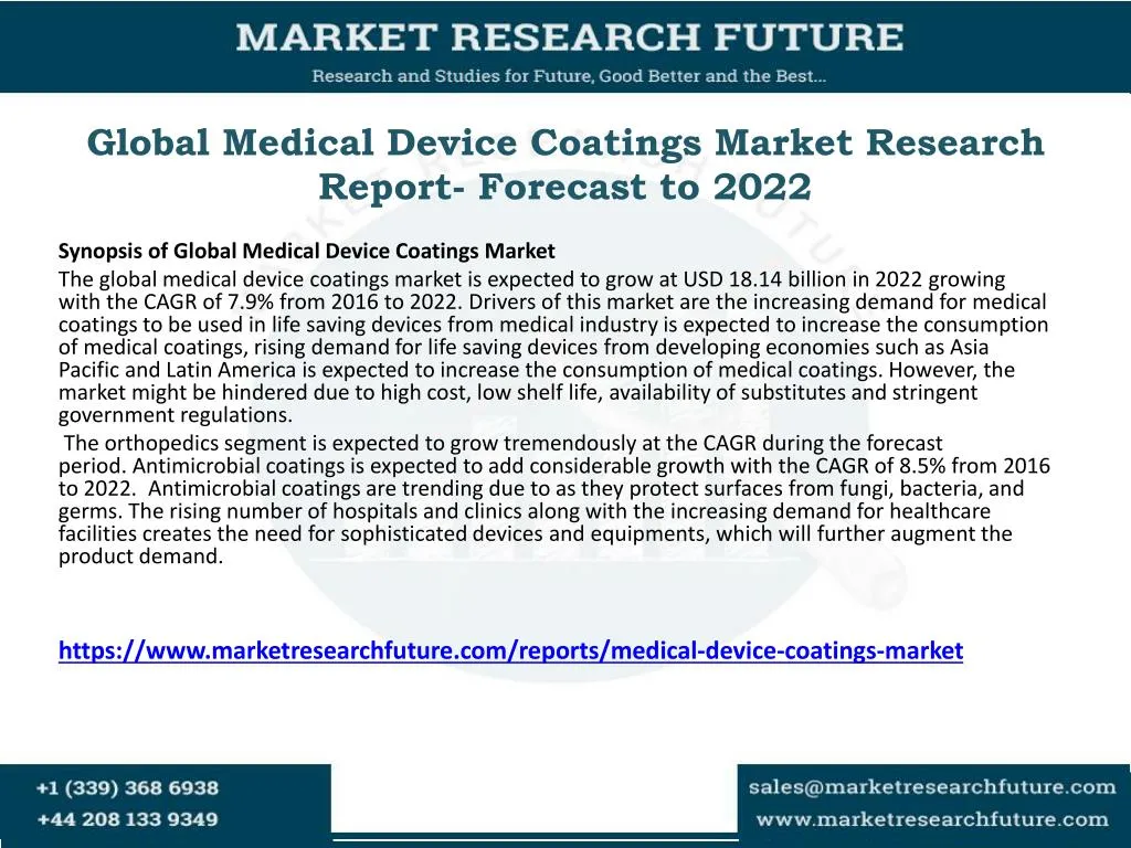 global medical device coatings market research report forecast to 2022