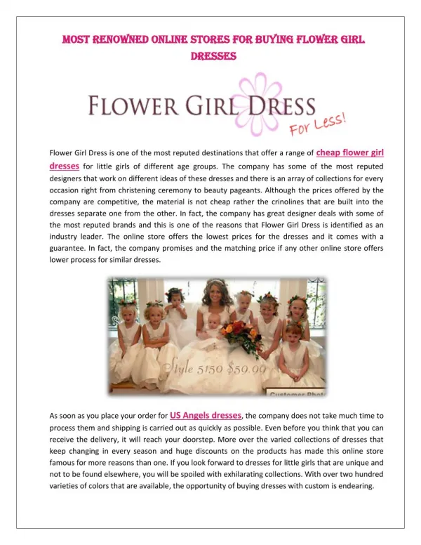 Most Renowned Online Stores for Buying Flower Girl Dresses