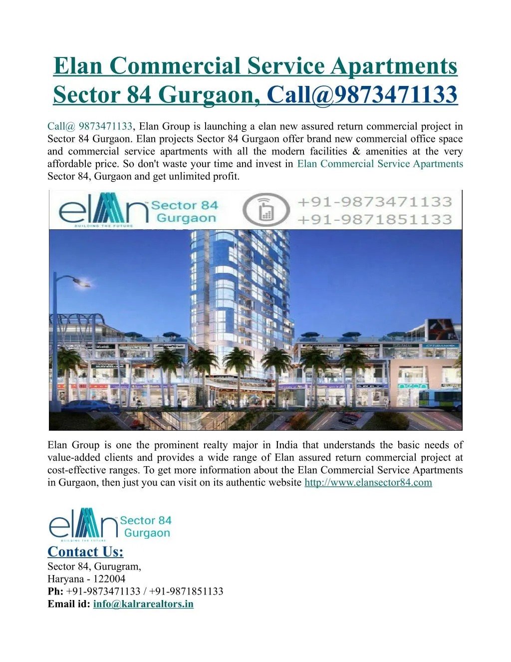 elan commercial service apartments sector