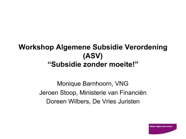 Workshop Algemene Subsidie Verordening ASV Subsidie zonder moeite