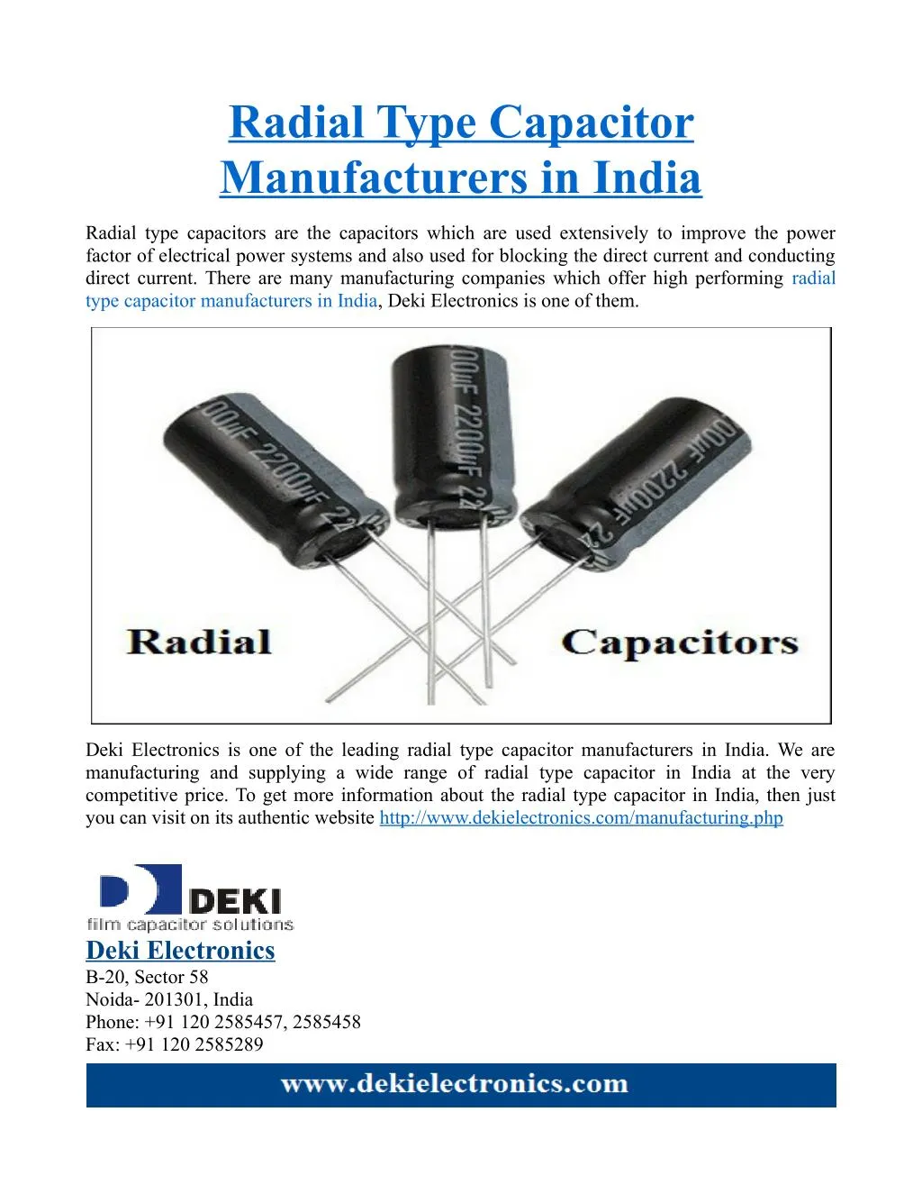 radial type capacitor manufacturers in india