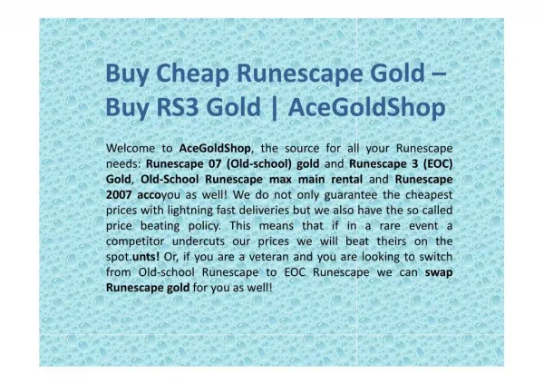Buy Cheap Runescape Gold – Buy RS3 & RS07 Gold | AceGoldShop