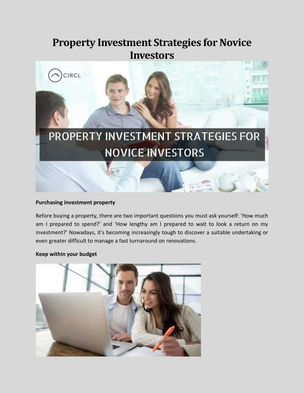 property investment strategies for novice