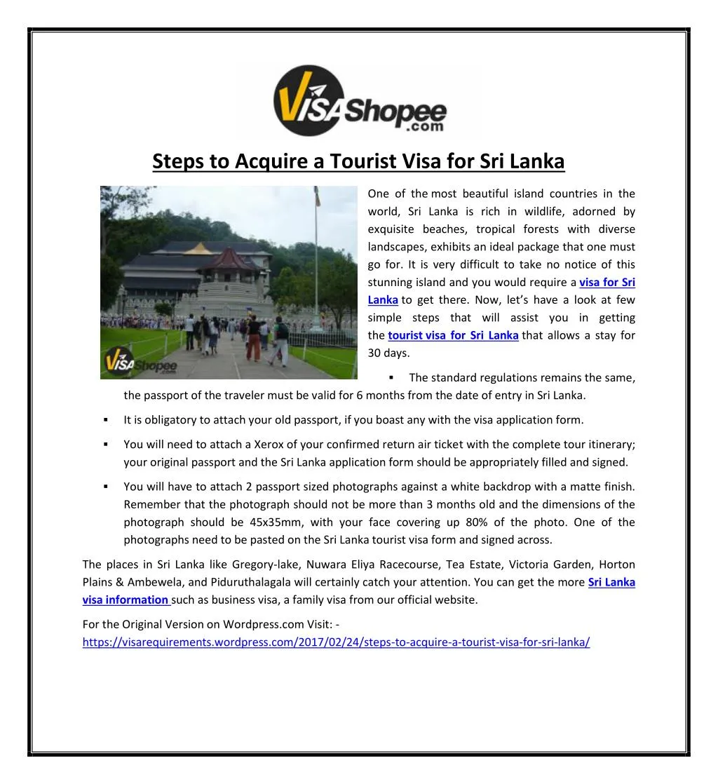 steps to acquire a tourist visa for sri lanka