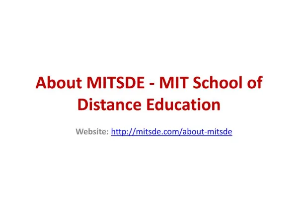 About MITSDE - MIT School of Distance Education