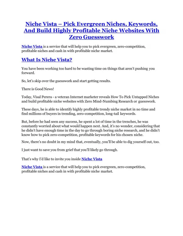 Niche Vista review- Niche Vista $27,300 bonus & discount