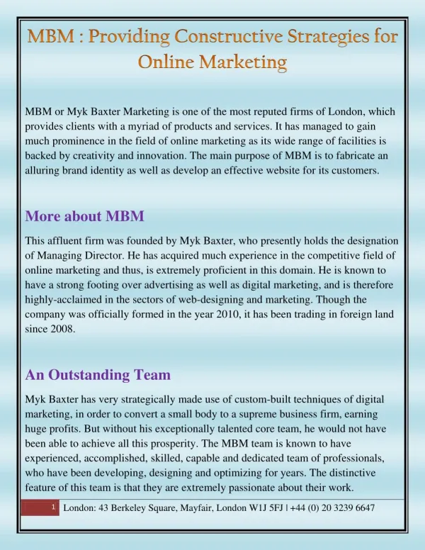MBM for the best of Online Marketing Strategies
