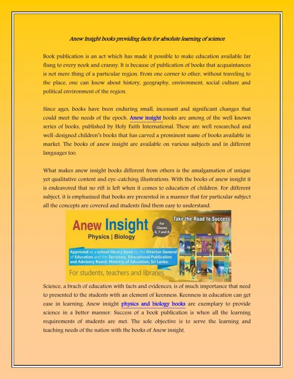 Anew Insight books providing facts for absolute learning of science