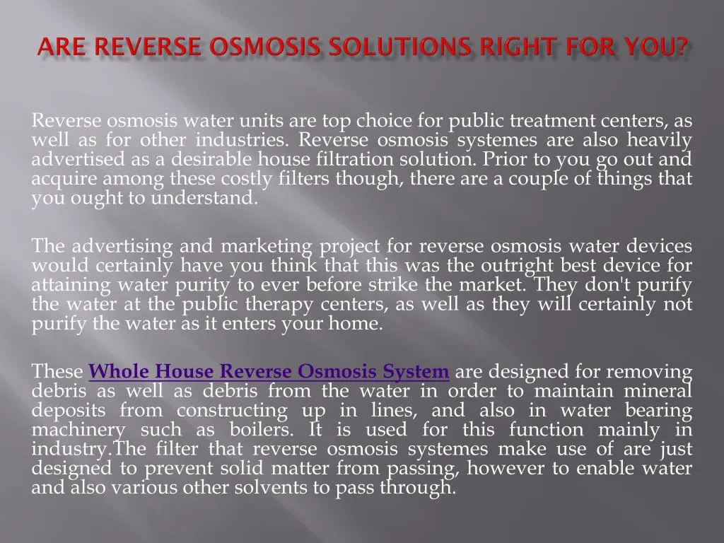 are reverse osmosis solutions right for you